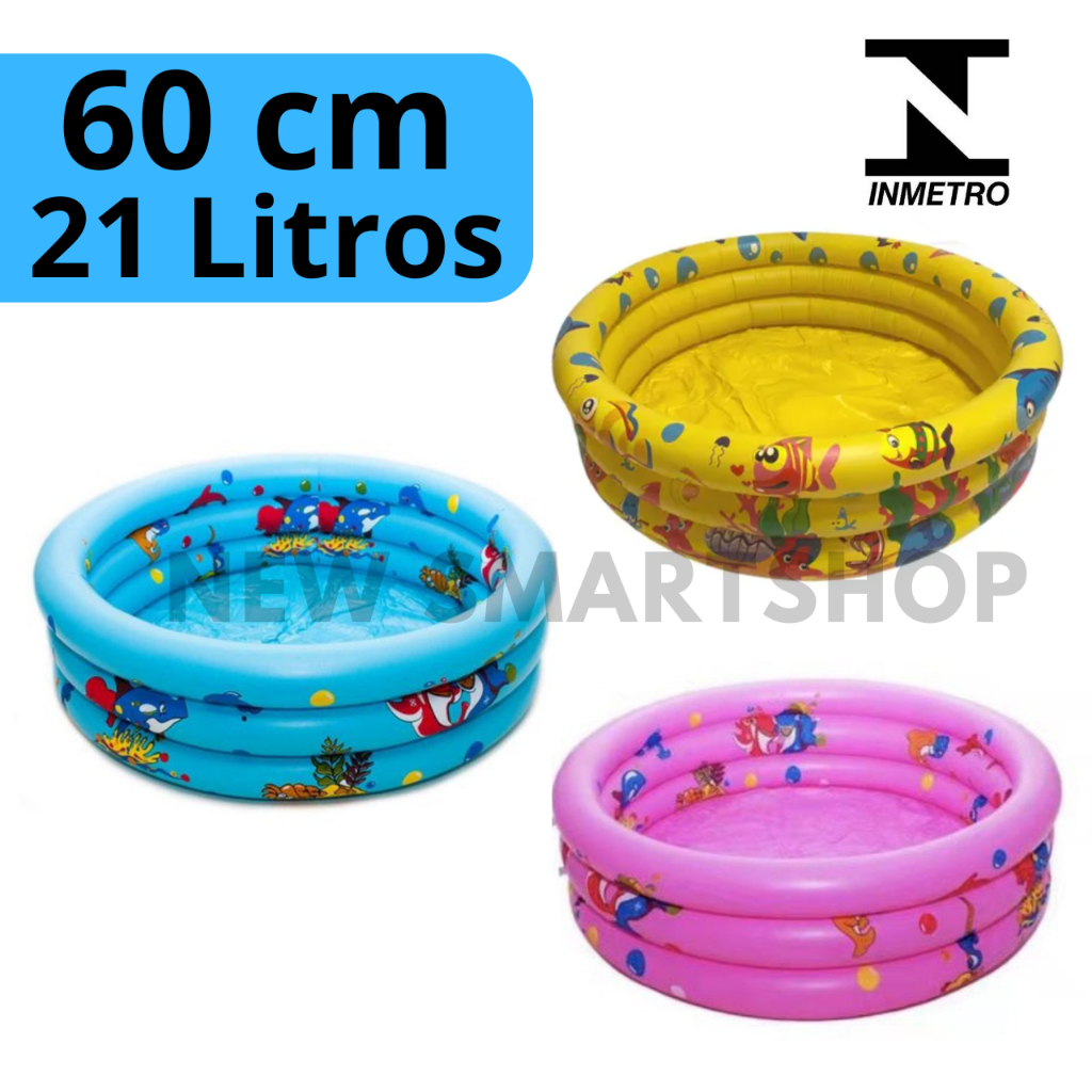 Piscina Infantil Inflável 60cm 3 Gomos Redonda Criança Rosa Azul Amarela Bebe Praia Jardim
