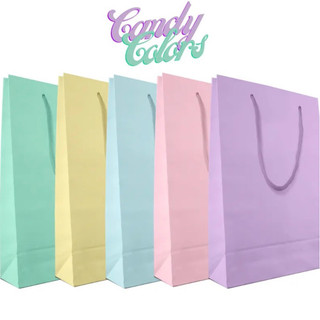 KIT 50 SACOLA CANDY COLORS MISTA LEMBRANCINHA FESTA  23x16x6 em Oferta na Shopee
