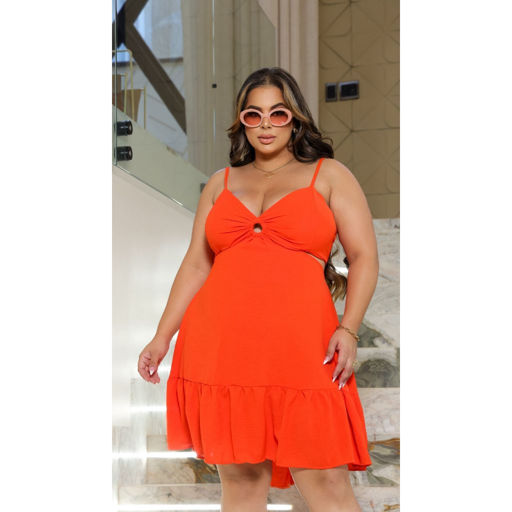 Vestido Curto Feminino Soltinho Plus Size De Alça Com Bojo