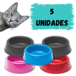 Kit 5 Comedouros Gato Pote de Ração e Água Pet Plástico