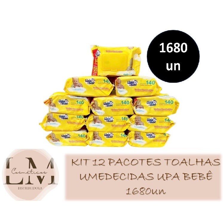 Kit 12 pacotes com 140un Lenços/Toalhas Umedecidas Upa Bebê (1680 un de toalhas umedecidas)