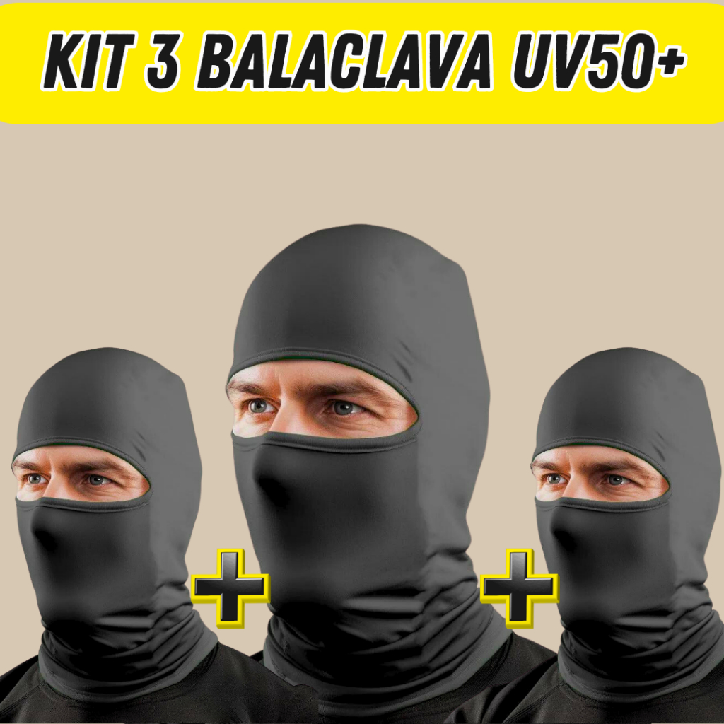Kit 3 Balaclava Toca UV+50 Proteção Solar Térmica Motoqueiro Motoboy touca preta