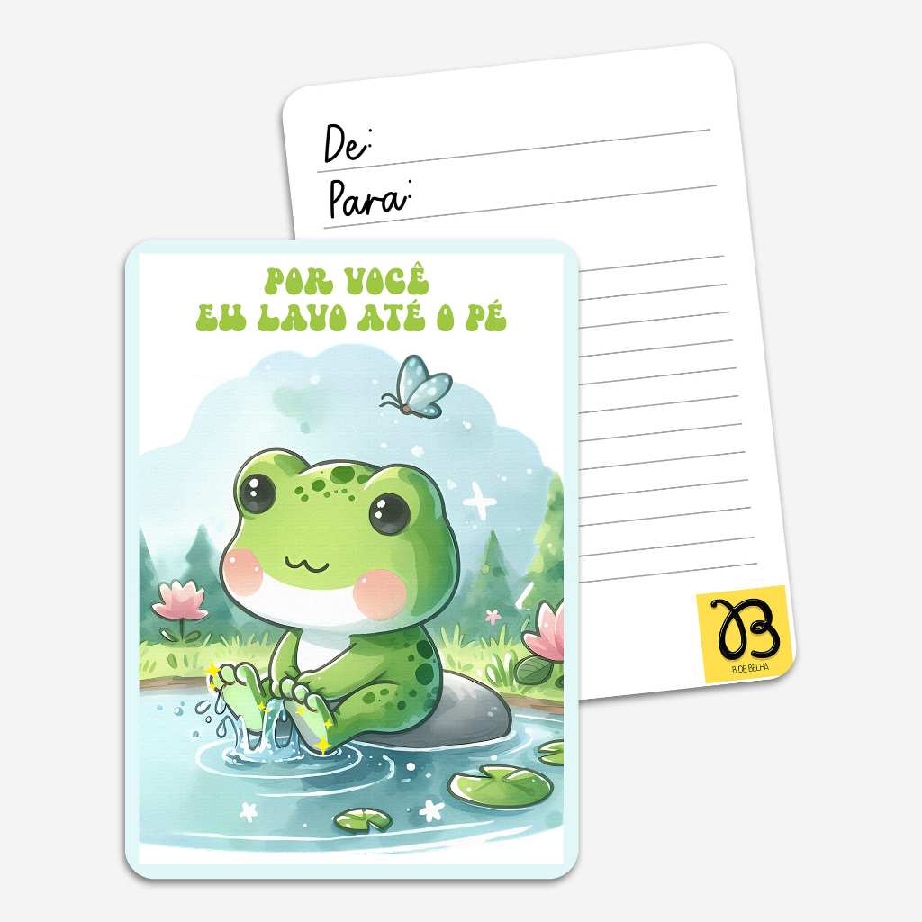 Cartão presente sapos namorados por você eu lavo até o pé
