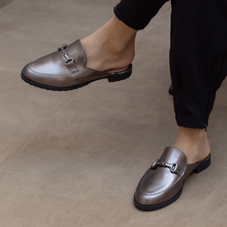 Mule Onix Prata Velho Sola Tratorada Baixa Bico Redondo Tendencia Casual Confortável Maricotta em Oferta na Shopee