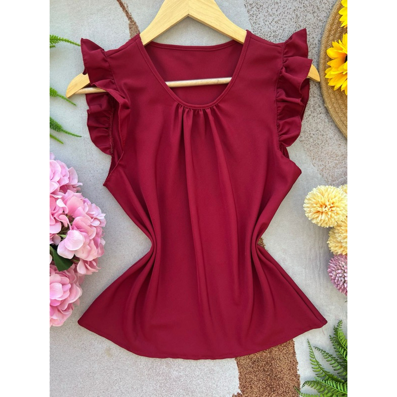 blusa feminina manga curta babada top