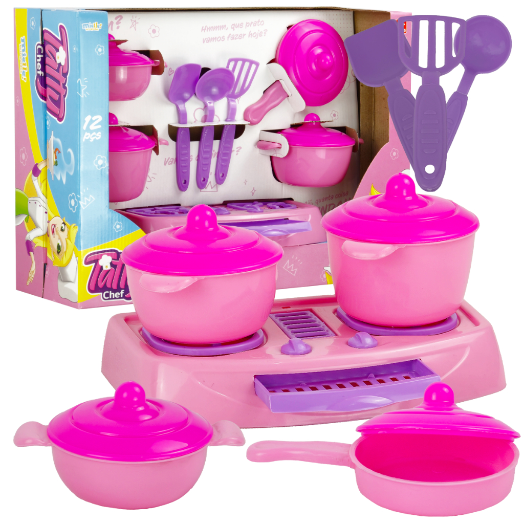 Brinquedo Menina Cozinha Panela Fogão Conjunto Completo 12 Peças Infantil Panelinhas