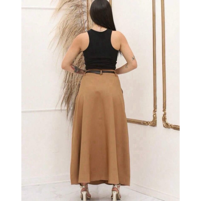 Detalhes do Saia rodada Longa Feminina Alfaiataria Moda Evangélica Casual Básica Inverno Cintura Alta Elegante Tendência
