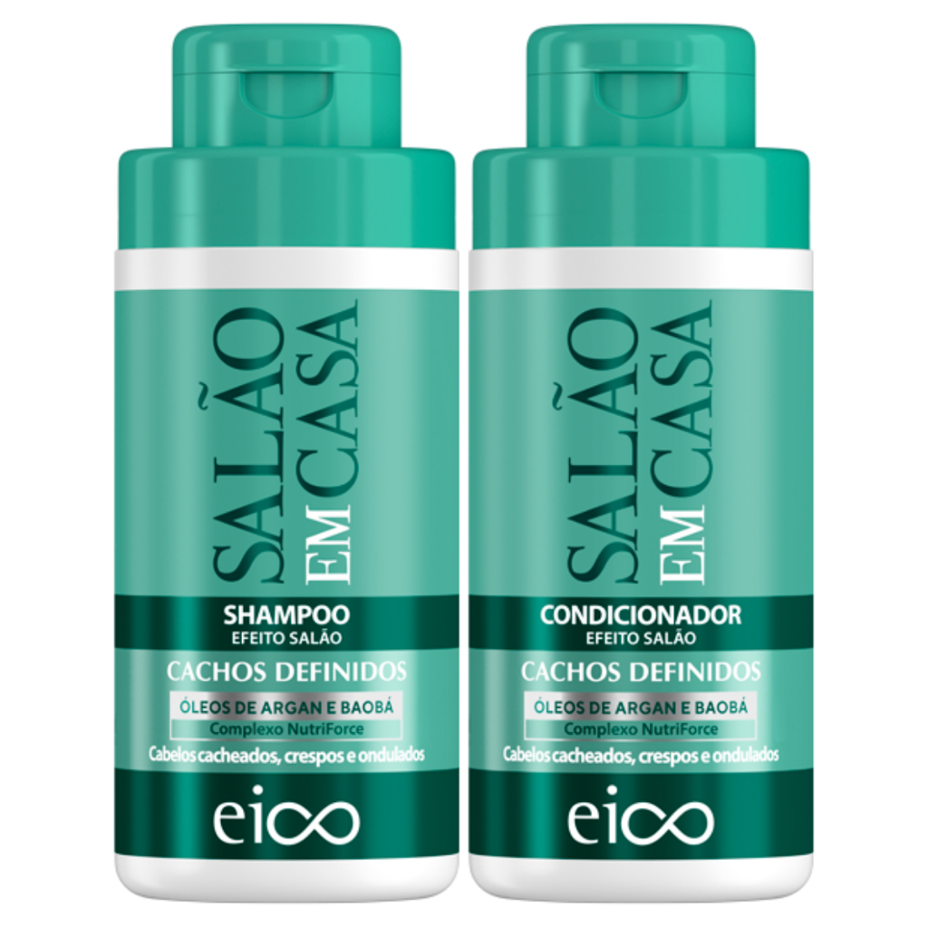 Eico Tratamento Salão Em Casa Cachos Definidos Shampoo Sem Sal 450ml e Condicionador Leave-in 400ml - Beauty