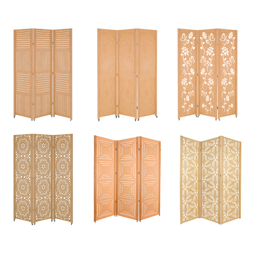 3 Biombo Inteiro Com Rodinha Divisor De Ambiente Folha Divisória Painel Separador Madeira Mdf Cru Rodízio