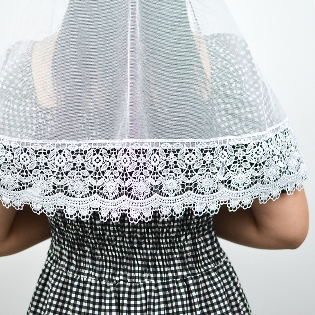 Véu Ccb Renda Larga Adulto Guipir Floral Congregação Cristã (modelo Rebeca)