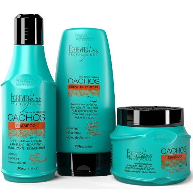 Kit Cachos Com Shampoo 300ml , Máscara 250g e Creme De Pentear 200g Forever Liss em Oferta na Shopee