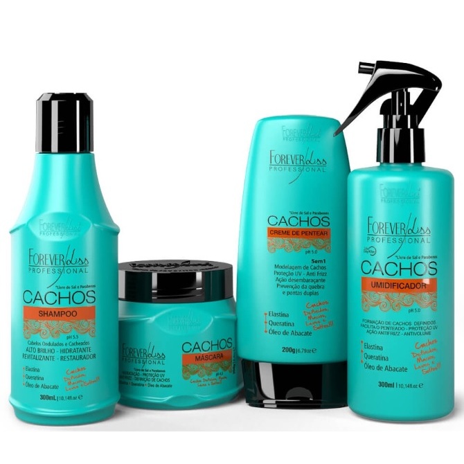 Kit Formador E Manutenção Dos Cachos Forever Liss Sh 300 Creme Pentear 200 Masc 250 Umidificador 300
