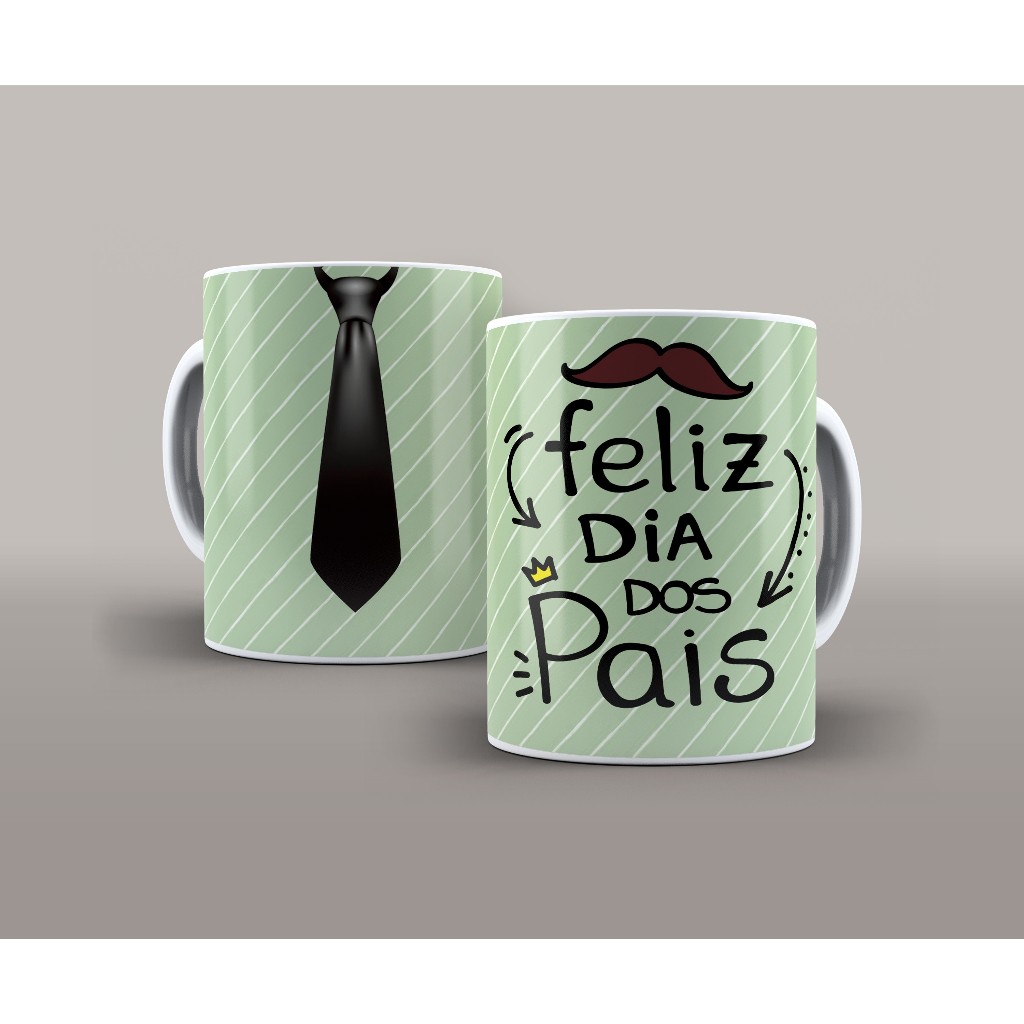 Caneca Porcelana 325ml / Feliz Dia dos Pais / Dia do Papai DE Gravata / Papi / Super Painho Herói