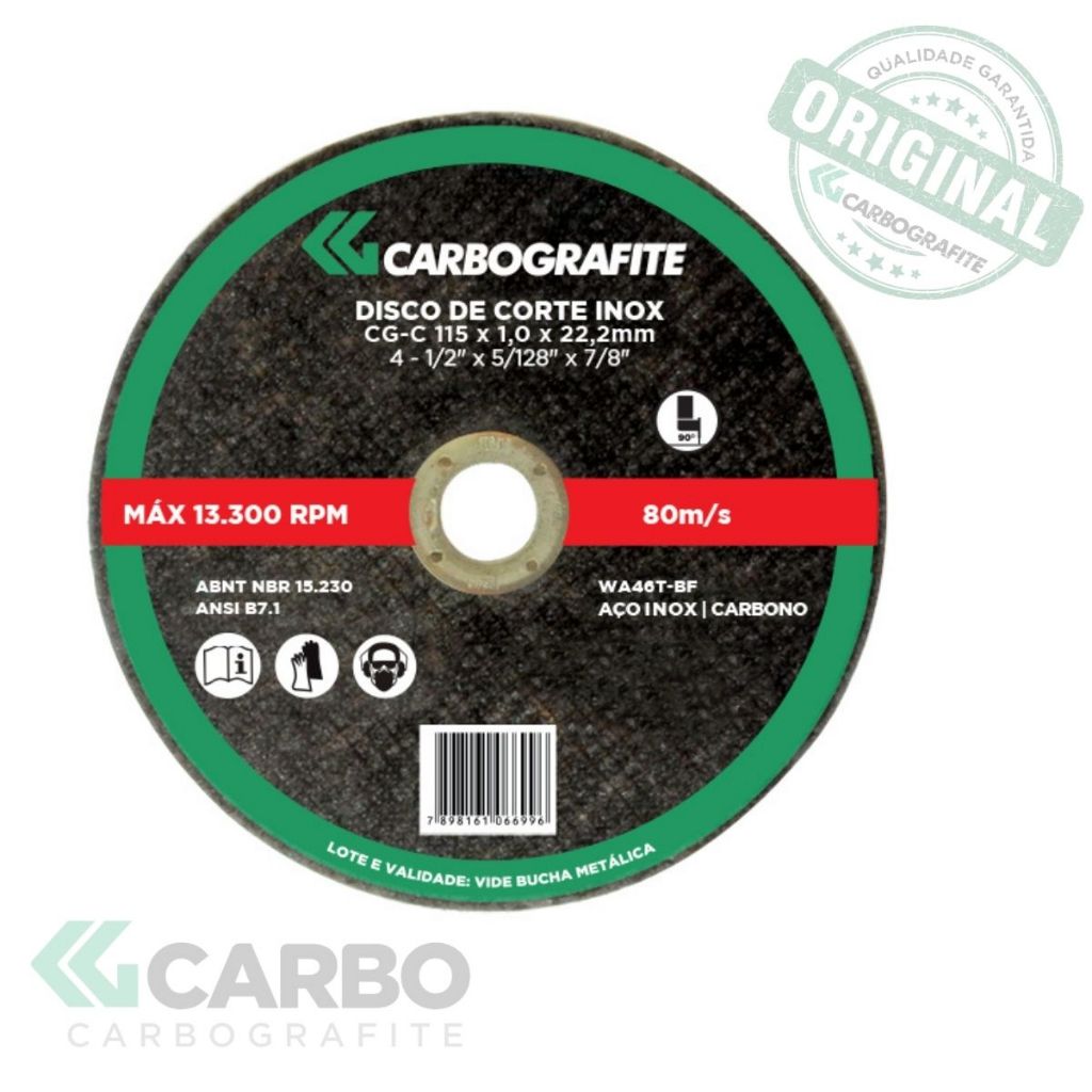 DISCO DE CORTE CG-C AÇO INOXIDÁVEL CARBOGRAFITE 115 X 1,0 X 22,2MM