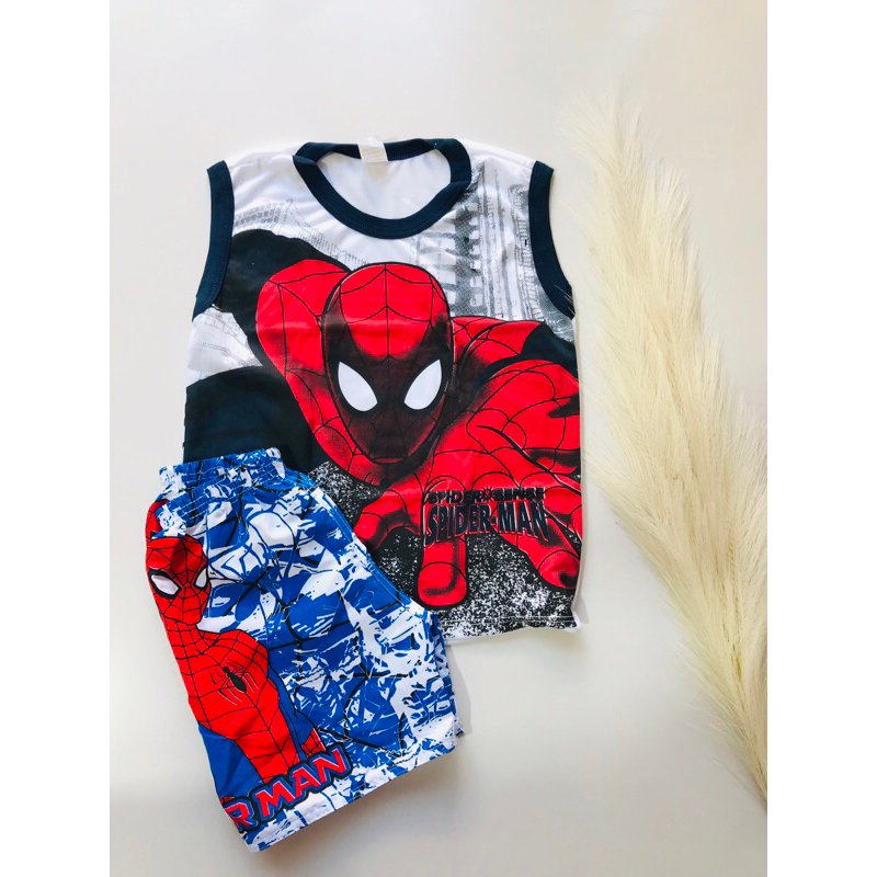 Conjunto personagem homem aranha 2 pecas short tactel + regata de algodão ótimo presente