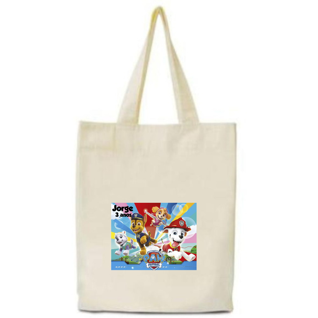 Kit 100 Ecobag Sacola de Algodão 30x40 Transfer 14x20 Personalizada Patrulha Canina Festa Infantil