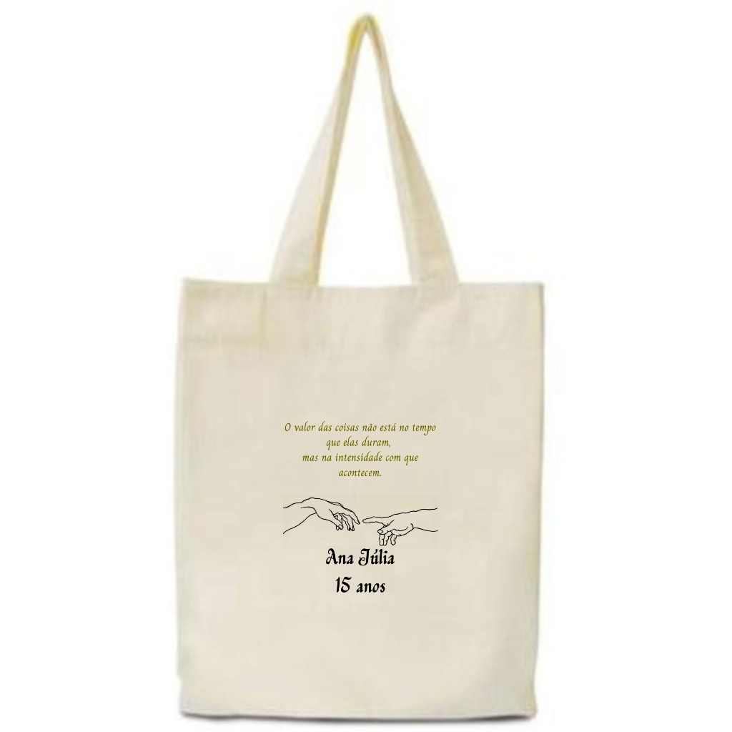 Kit 15 Ecobag Sacolas Algodão Cru 30x40 Transfer 14x20 Personalizada 15 Anos Lembrancinha XV