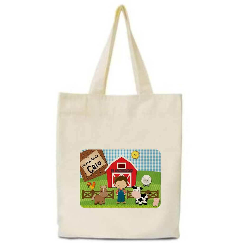 Kit 40 Sacolas Ecobag de Algodão Cru 25x30 Transfer 14x20 Personalizada Para Festas Aniversários