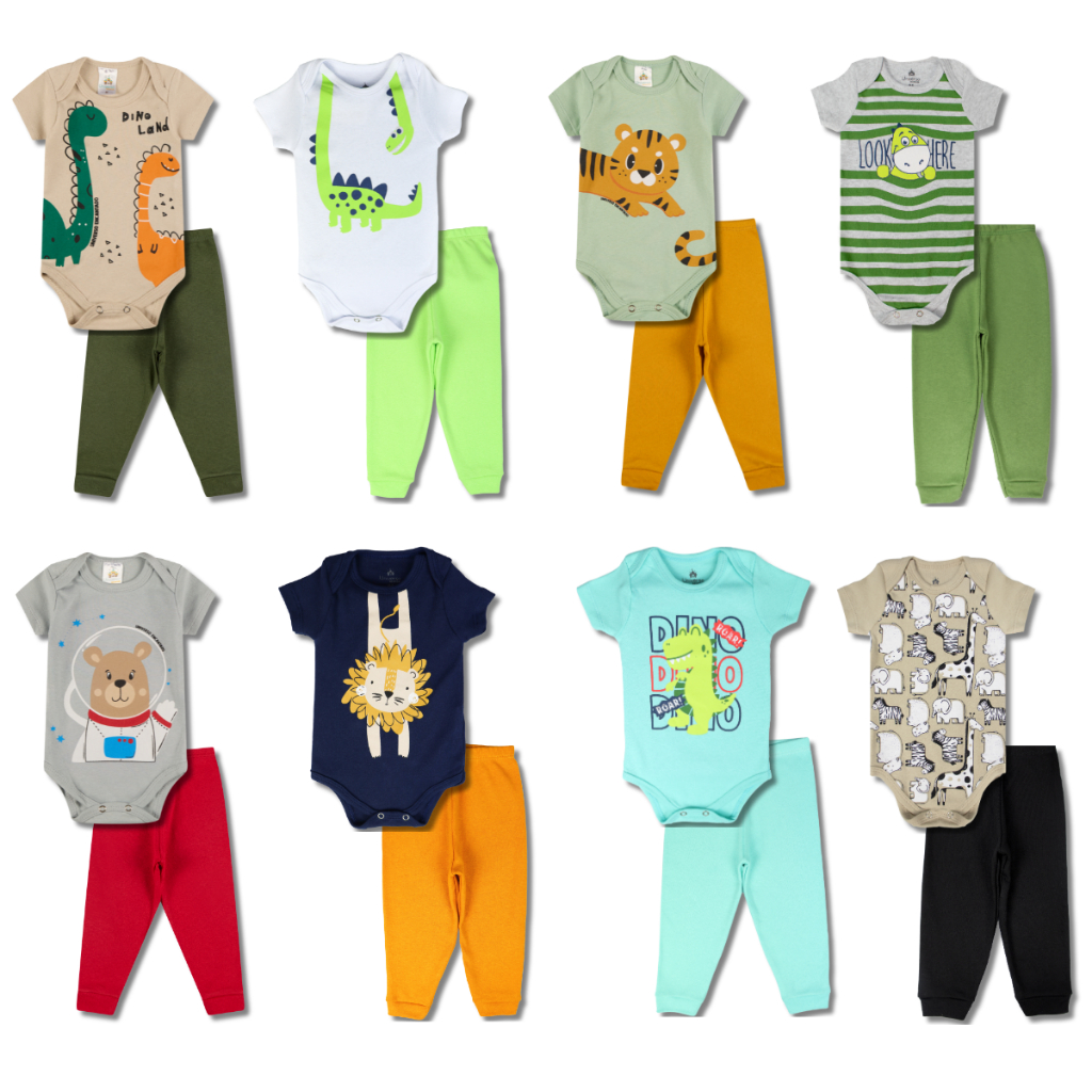 Detalhes do Kit 6 Peças de Roupas para Bebê Menino (3 Body Curto + 3 Calça Mijão) Kit 3 Body Roupa Infantil Bebê