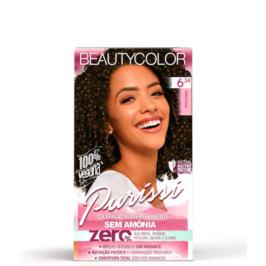 Kit Tonalizante Purissi Sem Amônia 6.34 Chocolate Coloração Beautycolor