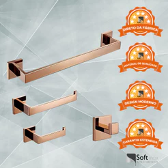 Kit Acessórios Luxo Para Banheiro Aço Inox 4 Peças - Rosê