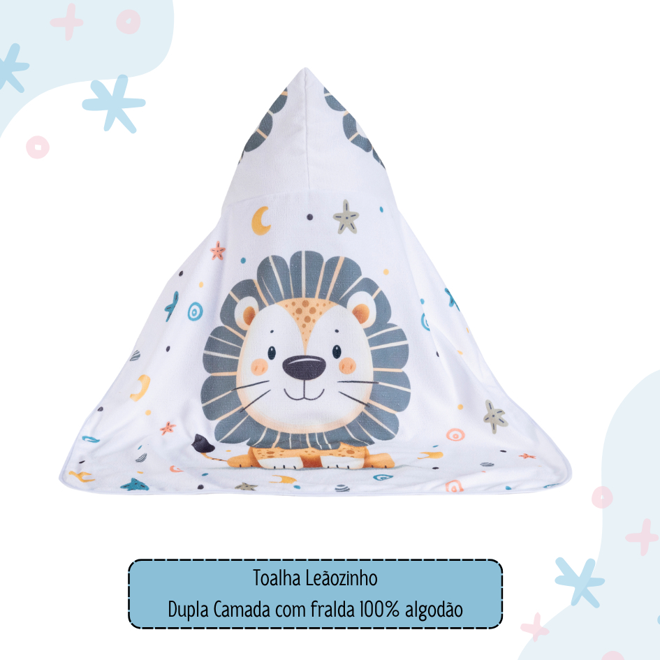 Toalha de banho capuz Leão Safari bebê infantil forrada camada fralda 100% algodão super absorvente