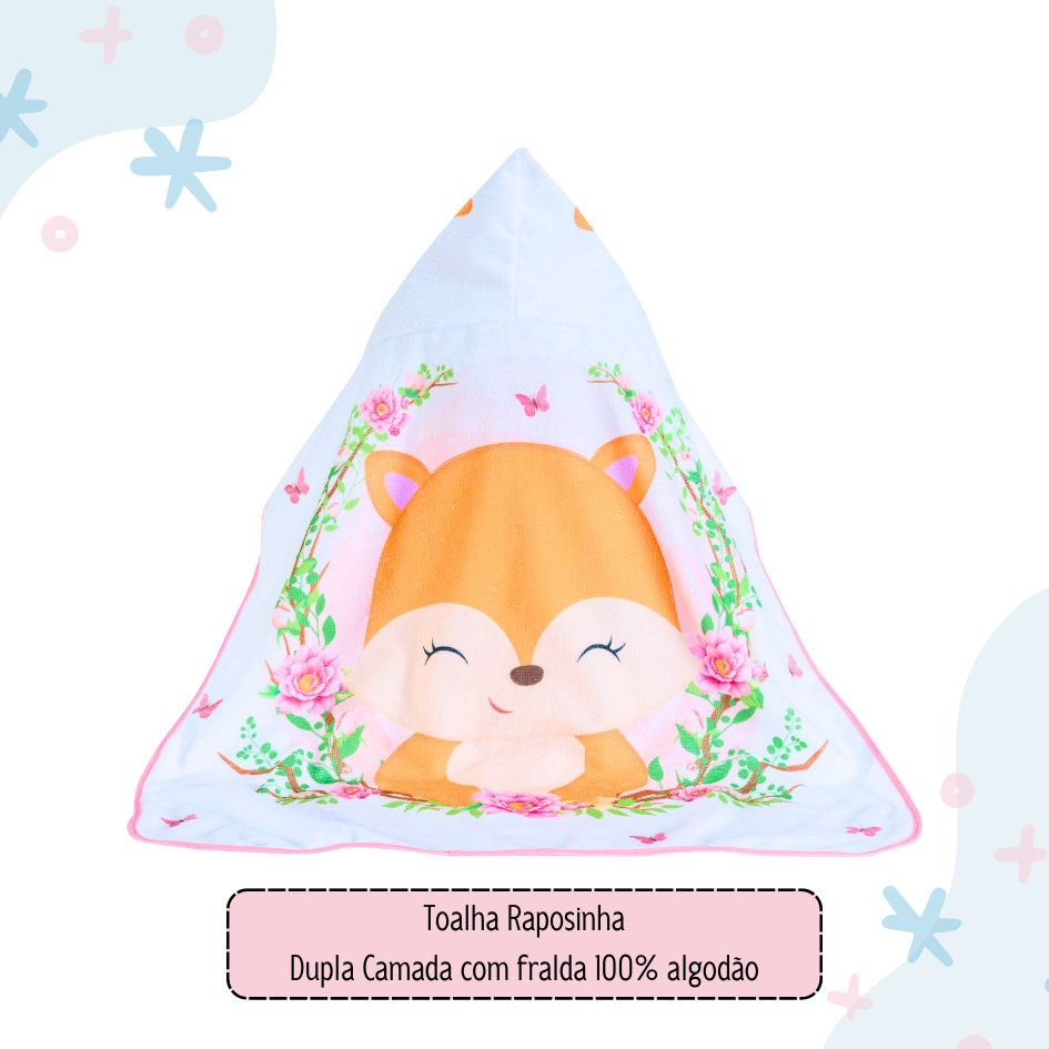 Toalha de banho capuz Raposa Rosa bebê infantil forrada camada fralda 100% algodão super absorvente