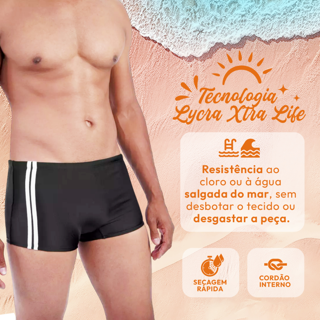 Detalhes do Sunga Masculina Boxer Praia Verão Listras Cordão Ajustável Sortida
