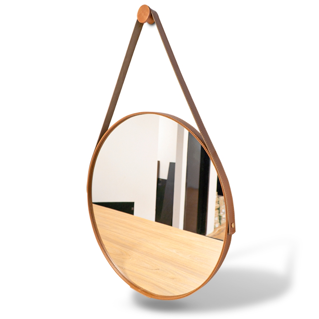 Espelho Redondo Decorativo C/ Costura Adnet Parede 60/50/40/30cm  Alça Sala Quarto Banheiro Suporte