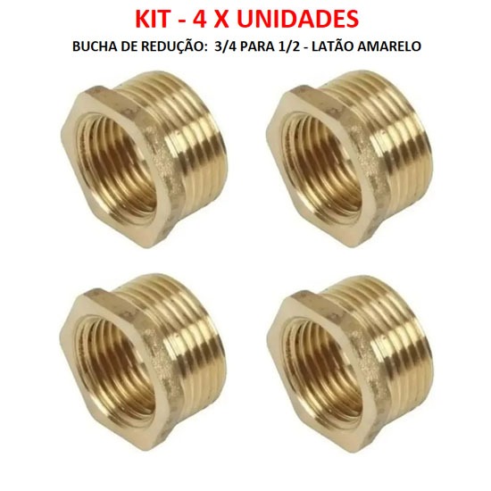 BUCHA DE REDUÇÃO - KIT - 4 UNIDADES  - 3/4 PARA 1/2 - METAL - LATÃO AMARELO em Oferta na Shopee