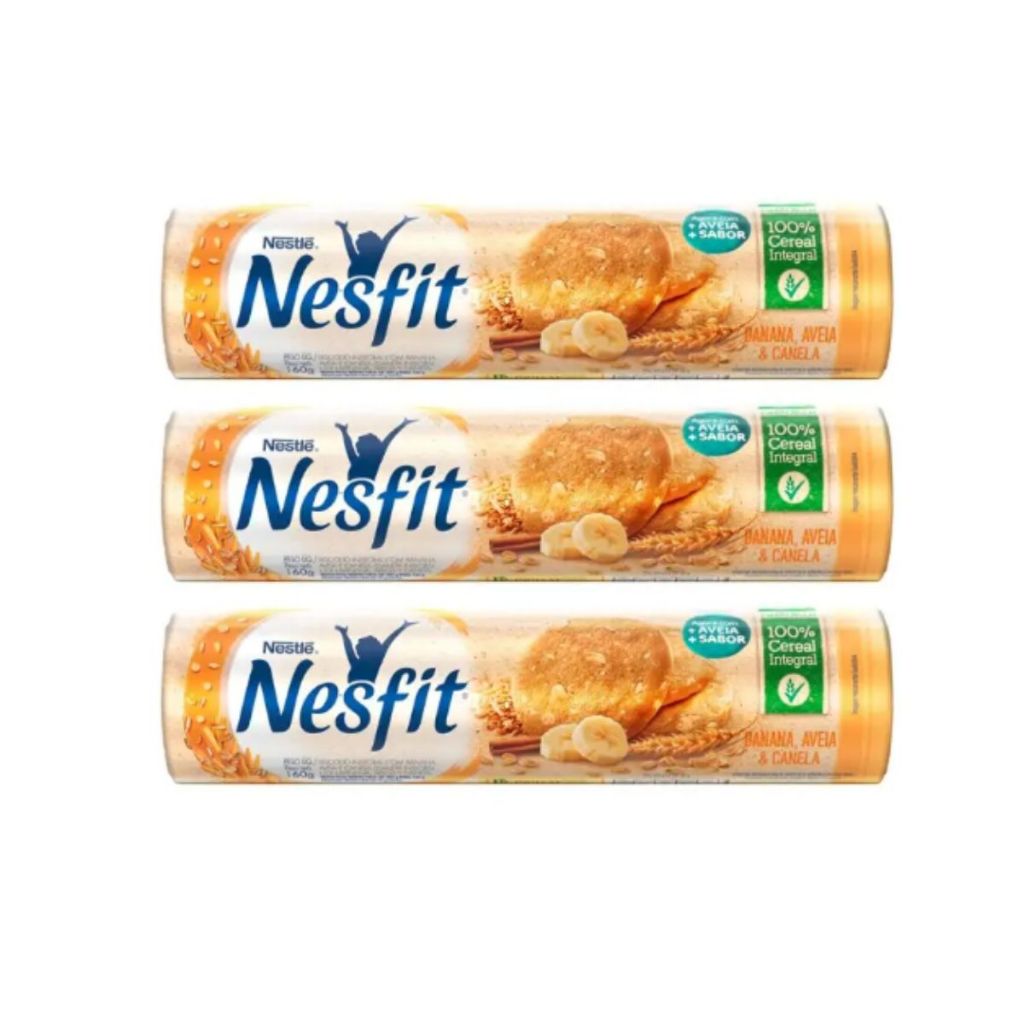 Kit C/3 Biscoito Nesfit Banana, Aveia & Canela Pacote 160g