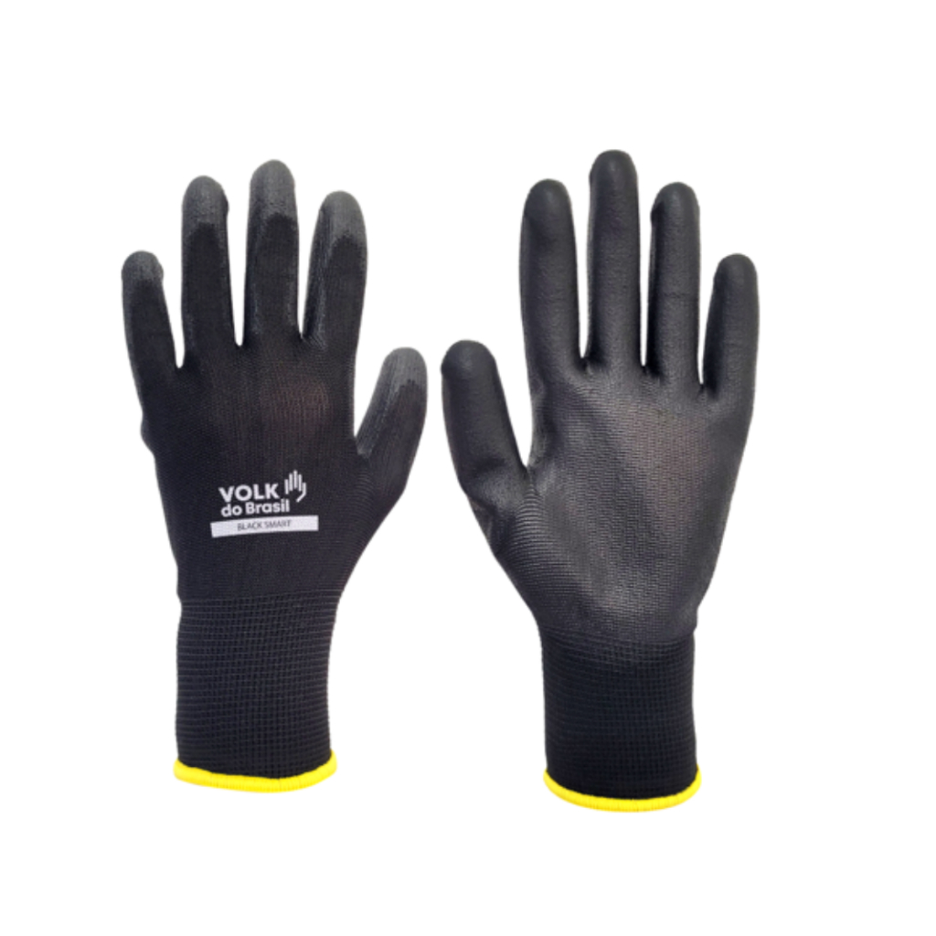 Luva Multitato Tátil PU Banhada Black Smart Volk (mecânico, Pedreiro, Eletricista, Logistica, Servicos Gerais)