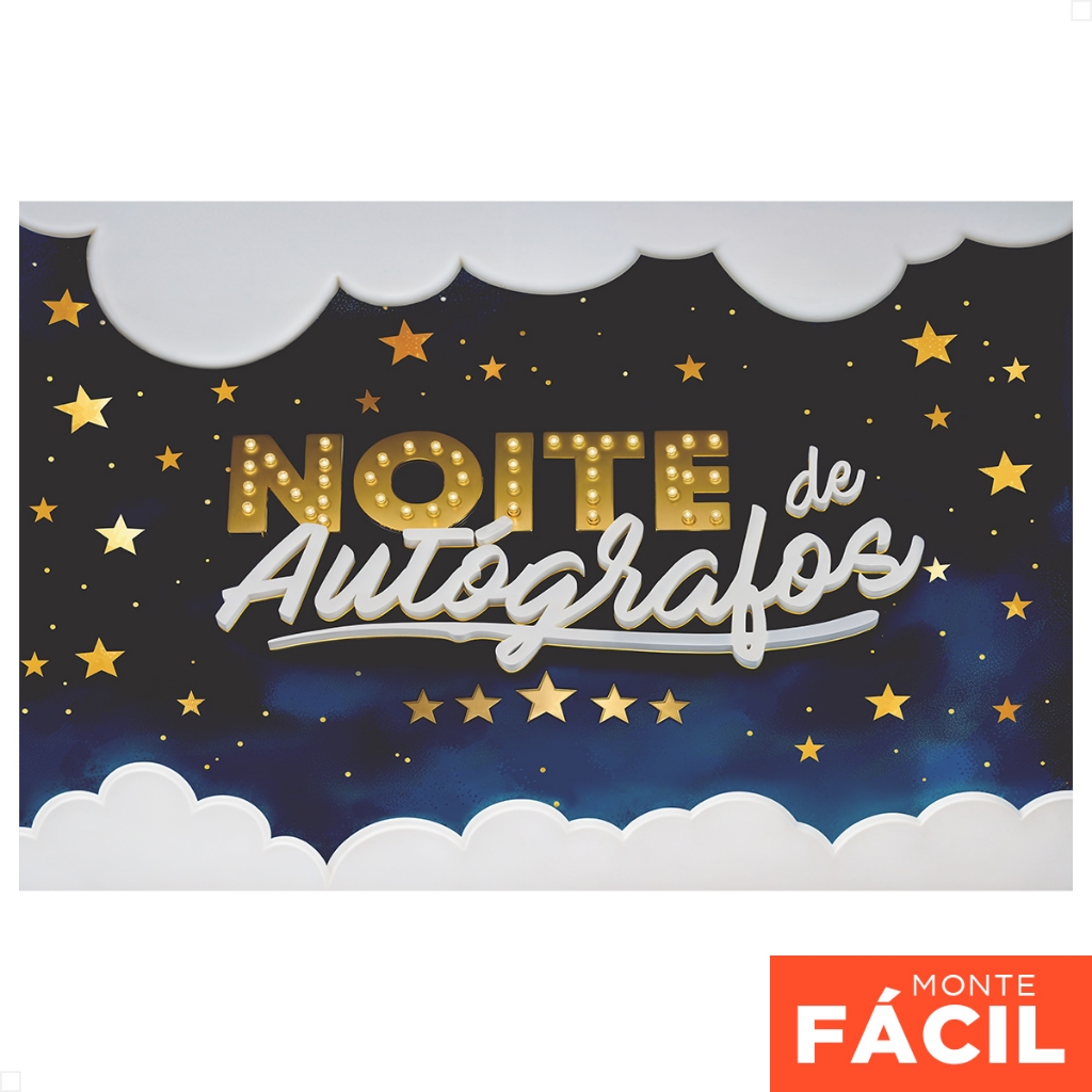 Painel Retangular Noite De Autógrafos Horizontal Sublimado 3D Em Tecido
