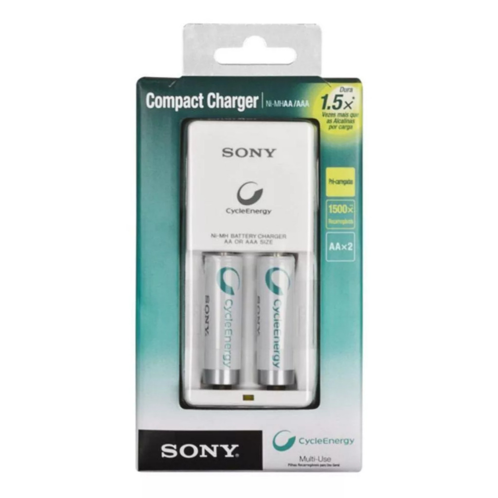 Carregador De Pilhas Recarregavel Sony 1.000 Mah Com 2 Pilhas AA Bcg 34 HW 2 RN