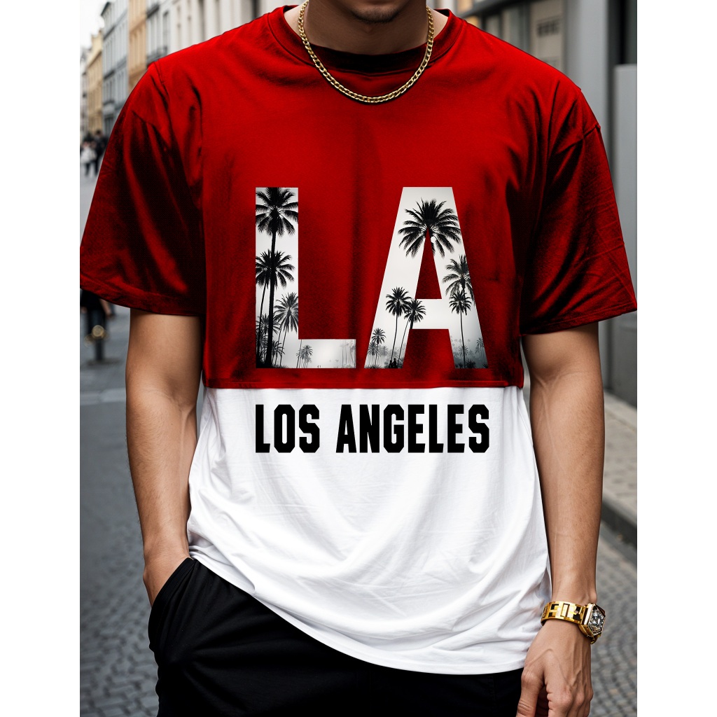T-Shirt Masculina Los Angeles Camisa Manfinity Street Wear 100% Algodão Puro em Oferta na Shopee