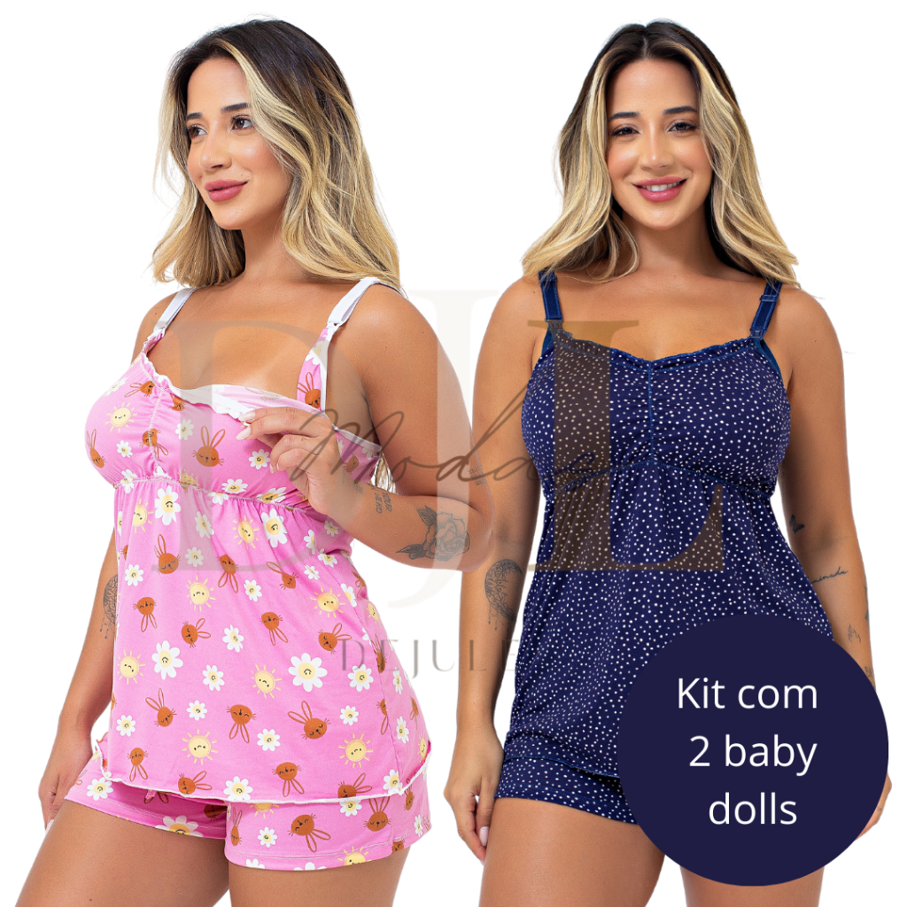 Kit 2 Baby Doll Amamentação Gestante Confortável Click Abertura Seguro em Oferta na Shopee