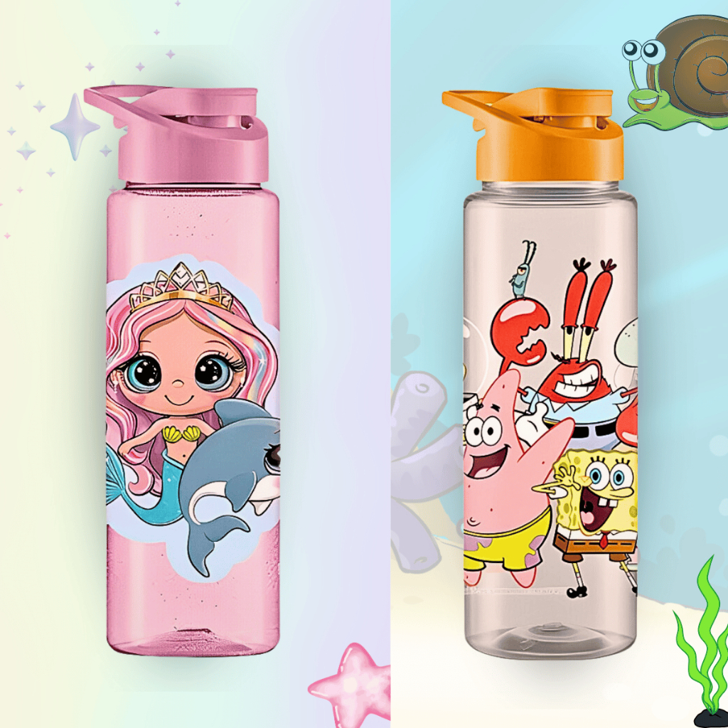 Squeeze Bob Esponja  Sereia 750ml Tampa de Rosca Tecnologia Abre e Fecha Anti-Vazamento Personagens Infantis Design