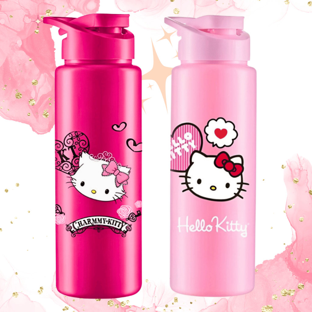 Garrafinha Squeeze Hello Kitty 0ml Tampa de Rosca  Anti-Vazamento Personagem Infantil Design Adorável Material Durável