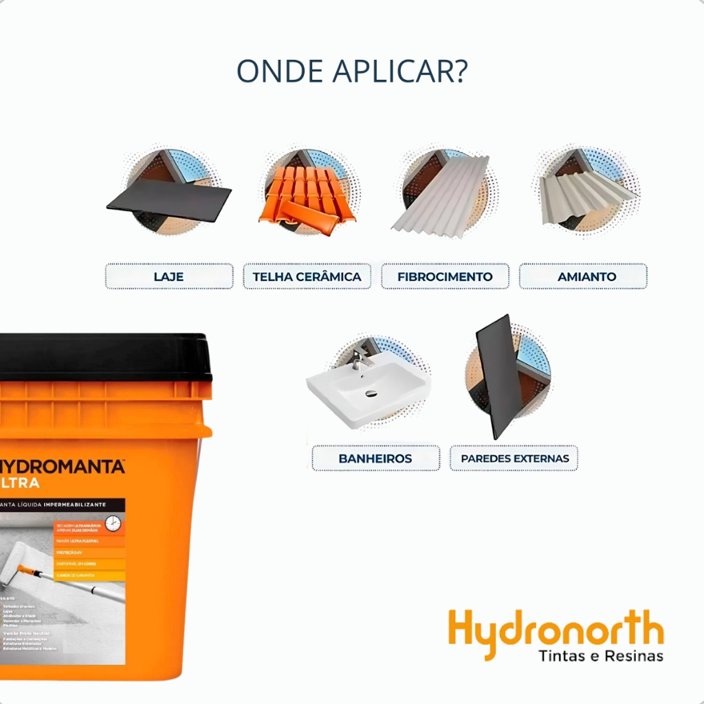 Manta Liquida Ultra Branco Hydromanta Emborrachada Para Lajes Telhas Parede Balde 5kg Hydronorth