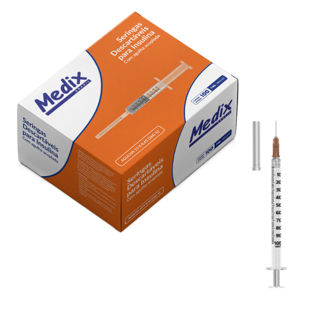 Seringa Para Insulina Com Agulha Descartável 1ml 26G 13x0,45 em Oferta na Shopee