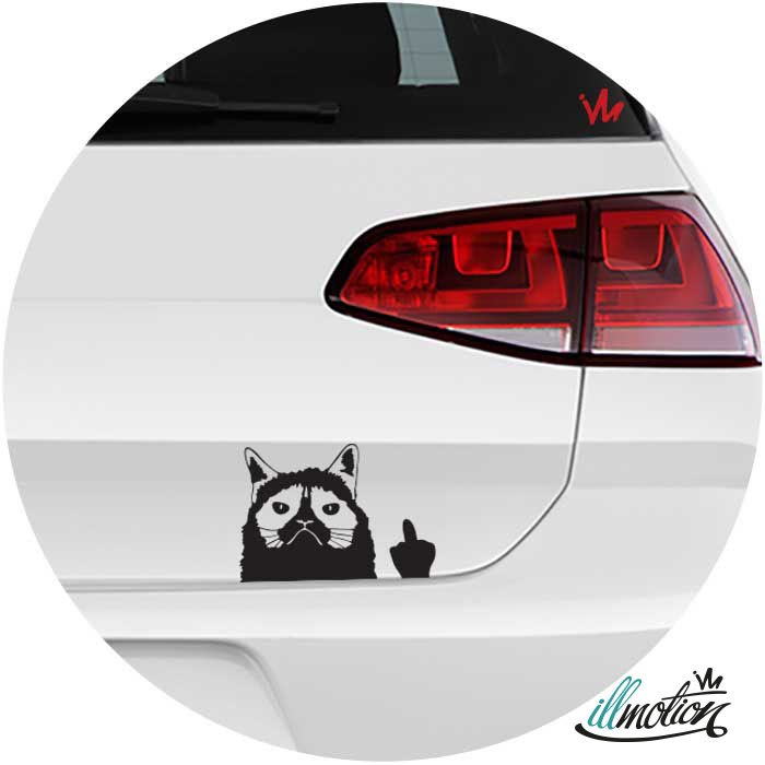 Adesivo Gato Grumpy Cat Dedo do meio Carro Moto