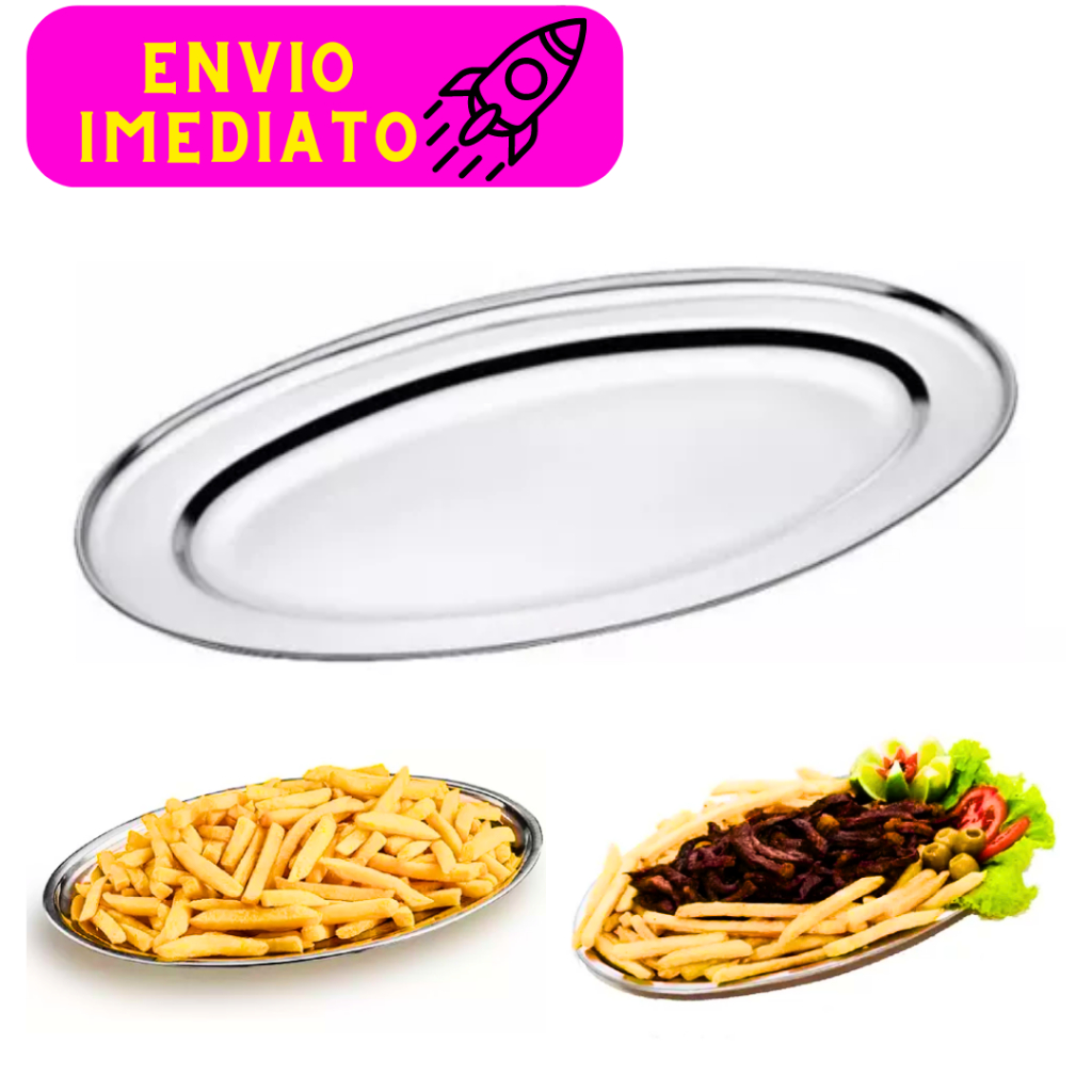 Bandeja Oval Aço Inox Travessa para Servir Porções Restaurante Cozinha Profissional 20 Cm