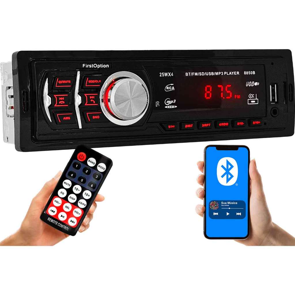 Rádio MP3 Player Som Automotivo 8850B Bluetooth Universal 1 Din com USB e Leitor de Cartão SD
