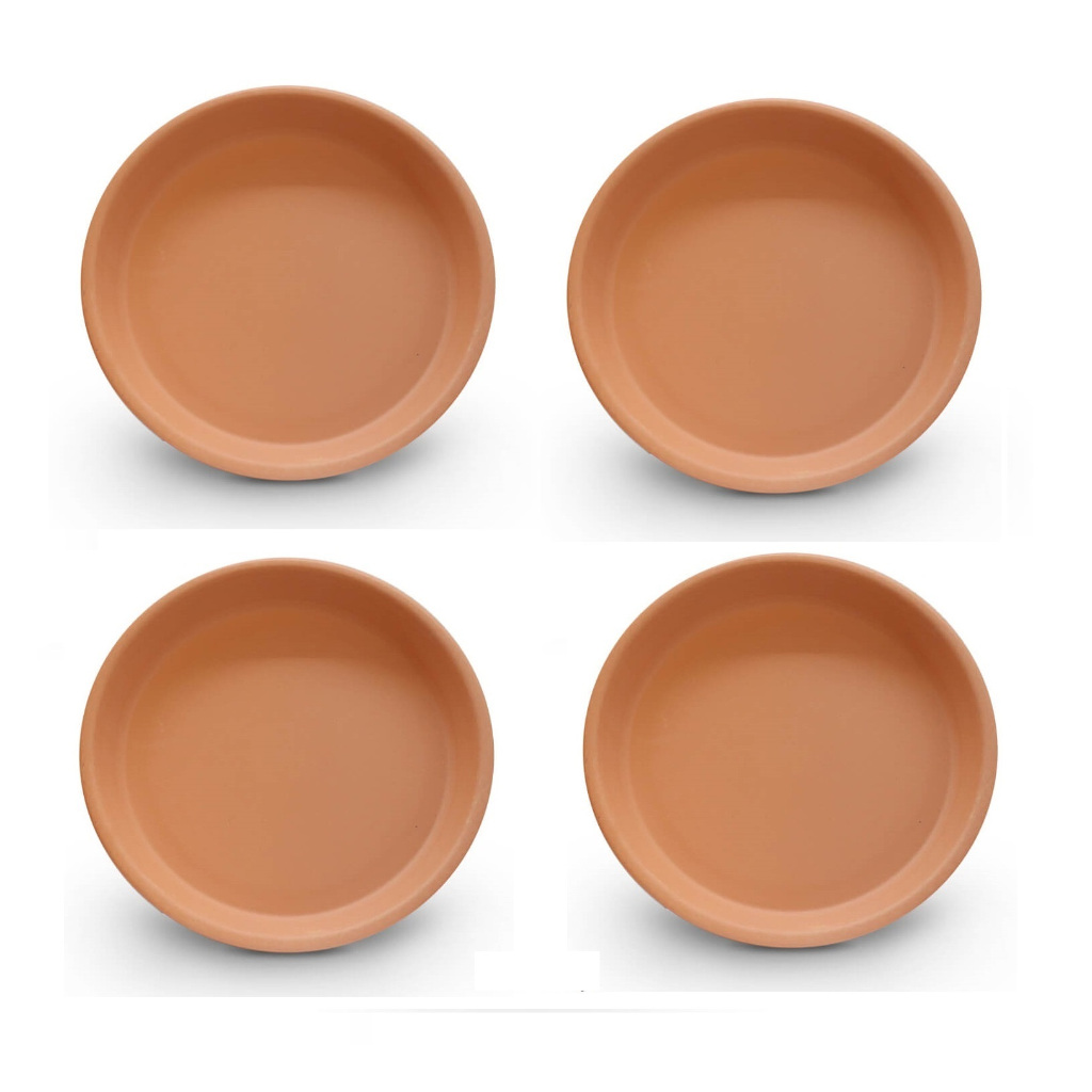 4 Pratos De Barro Redondo 14 Cm  Para Vaso De Planta Pratinho Pequeno Terracota