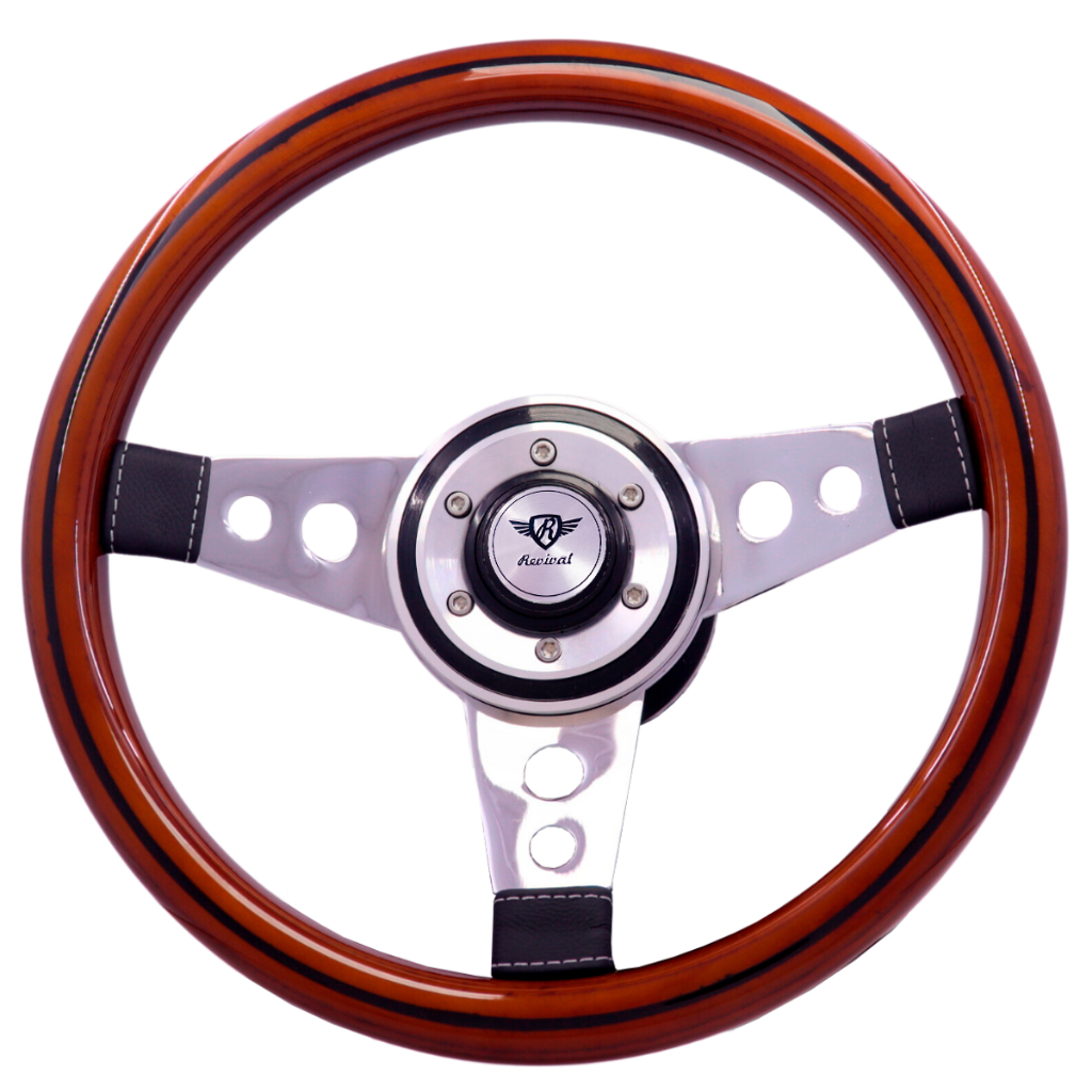 Volante Clássico Revival Racing Madeira Logo Prata Chevette F1000 Fusca Brasília Fiat 147 A10