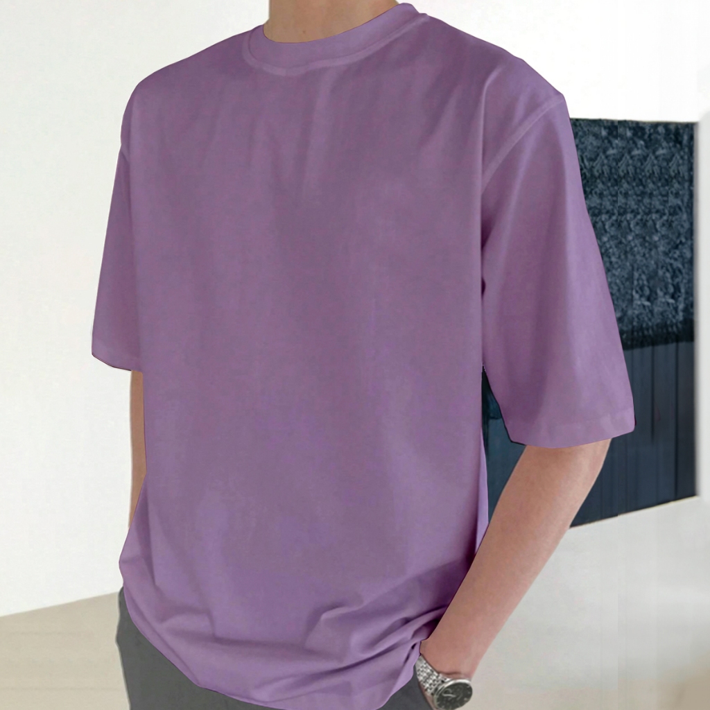 Camiseta Lilás Estilosa Masculina Larga Confortável Blusa Oversized Longa Esportiva Lisa Frente Cos