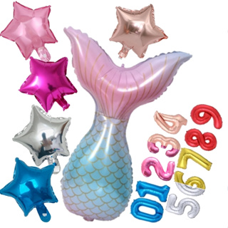 KIT CAUDA GIGANTE FUNDO DO MAR COM NÚMERO BALÃO METALIZADO SEREIA ARIEL TUBARÃO em Oferta na Shopee