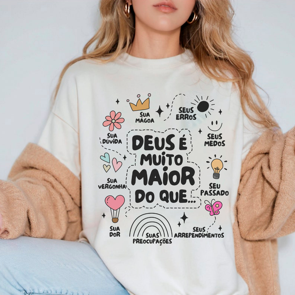 Camiseta Unissex Algodão Gospel Cristão Deus É Muito Maior em Oferta na Shopee