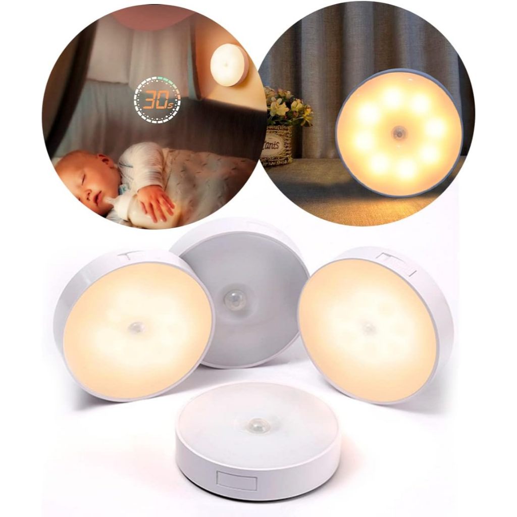 Kit 4 Lâmpada de Parede com Sensor de Movimento de 8 LEDs Recarregável por USB em Oferta na Shopee