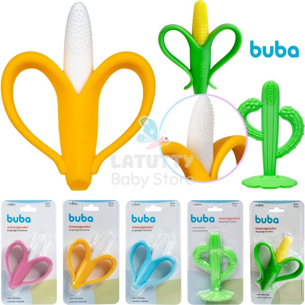 Mordedor Banana Bebê Buba Massageador de Gengiva Mordedor Bebe Silicone Bananinha Milho Cacto